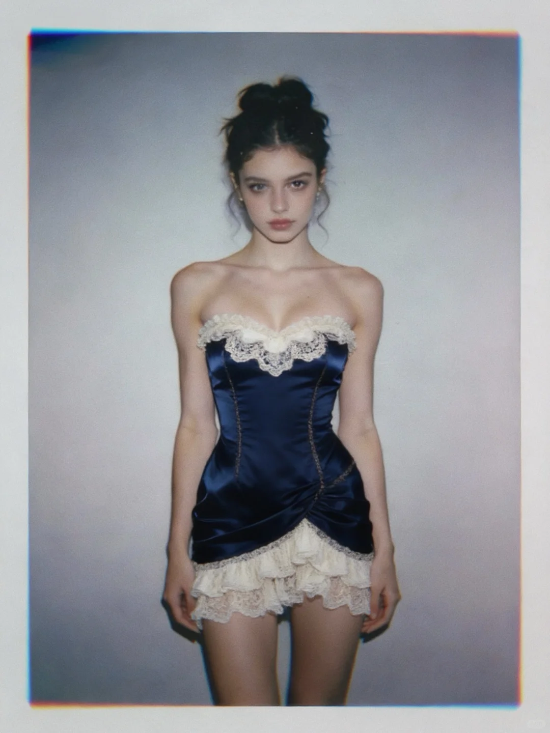 Sexy Sheath Sweetheart Neck White Lace Navy Blue Satin Short Homecoming Dress Outfits DP4816