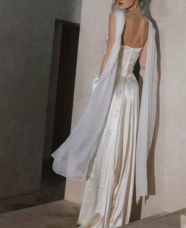Elegant A Line Straps Ivory Satin Chiffon Long Prom Dress Graduation Prom Dress DP2170