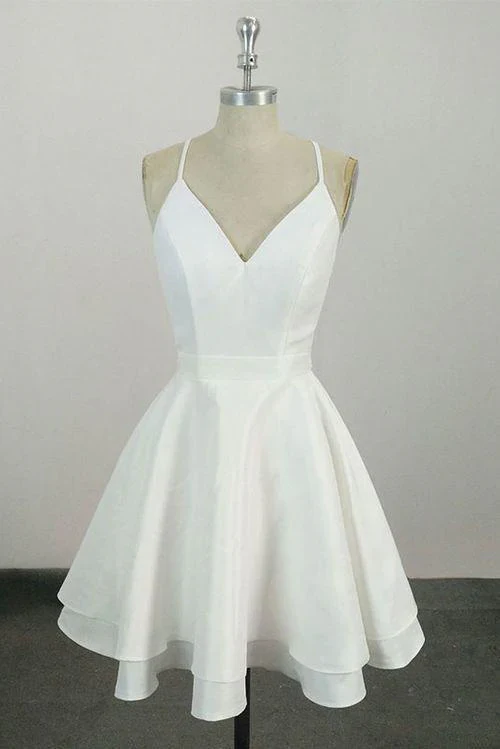 White V Neck Knee Length Short Prom Dress Homecoming Dress DP175