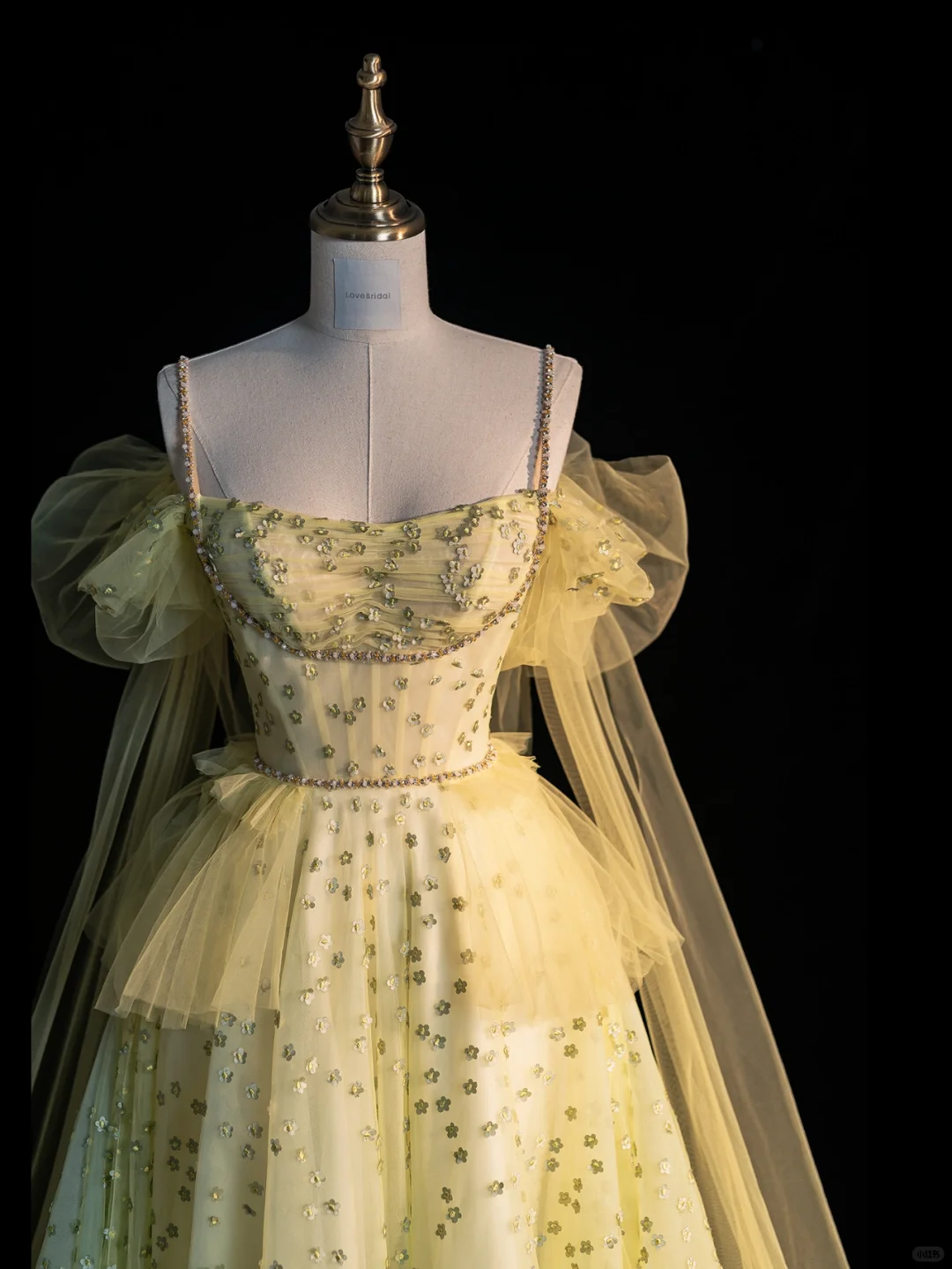 Unique A Line Off the Shoulder Flower Yellow Tulle Evening Dress Party Dress DP2292