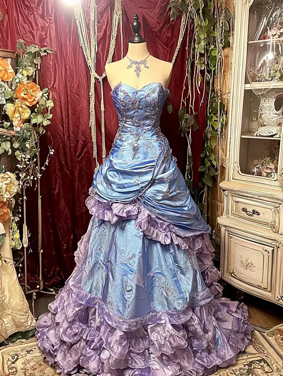 Gorgeous Vintage A Line Sweetheart Neck Beaded Tiered Satin Evening Dress Party Dress DP2291