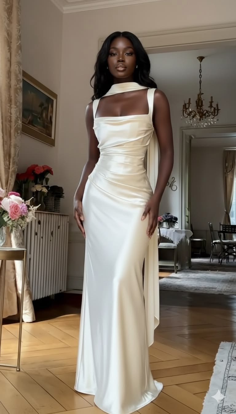 White Sheath Spaghetti Strap Pleated Satin Long Prom Dress Wedding Dress DP8014