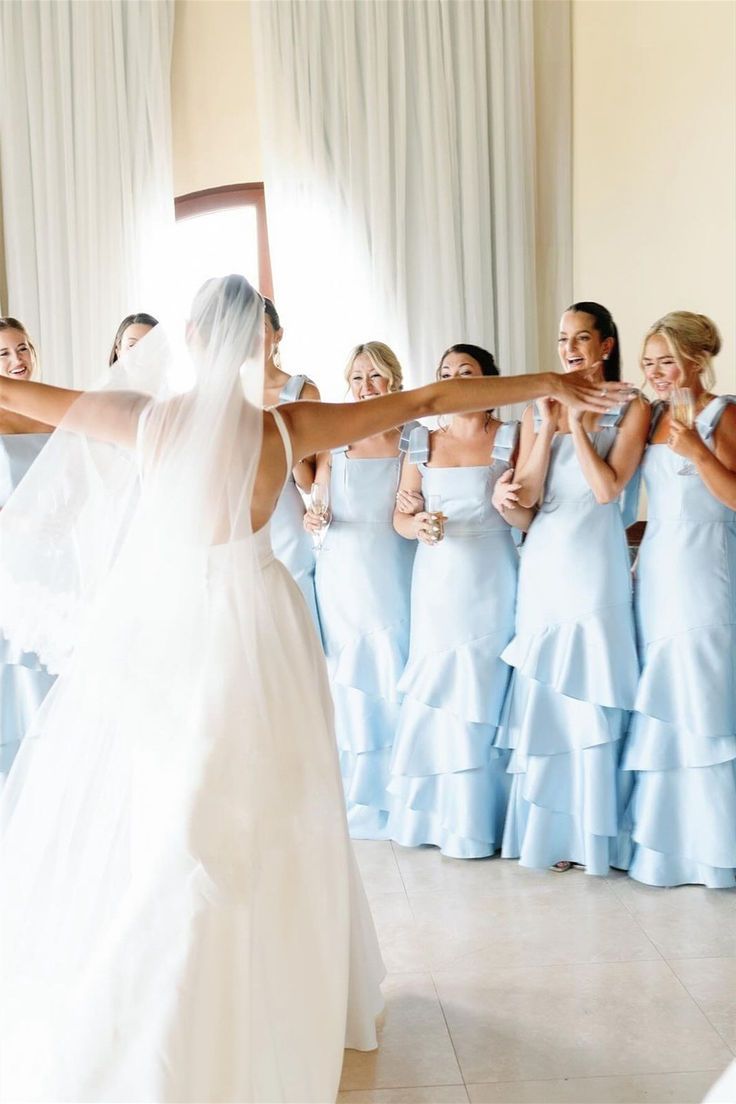 Baby Blue Mermaid Straps Tiered Satin Prom Dress Bridesmaid Dress DP2168