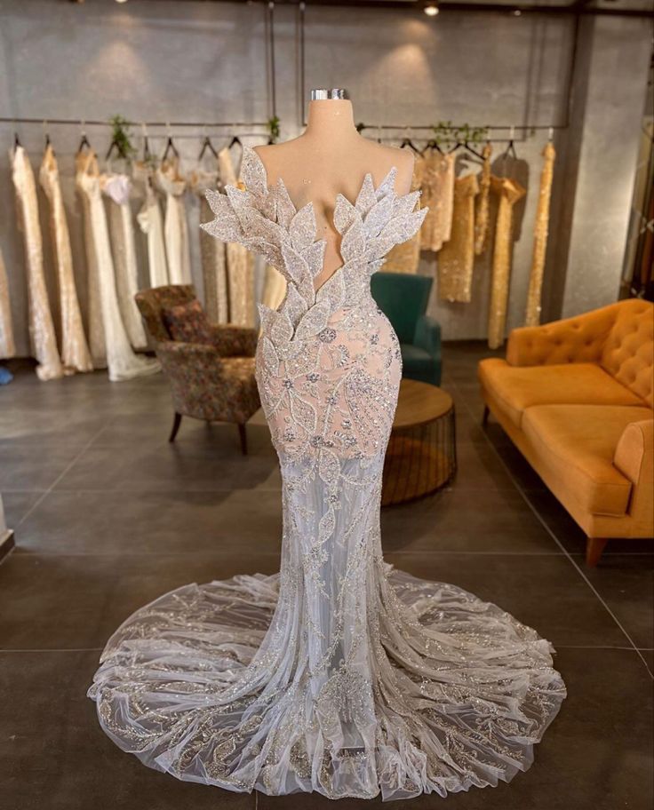 Mermaid V Neck Strapless Sequin Tulle Evening Dresses DP830