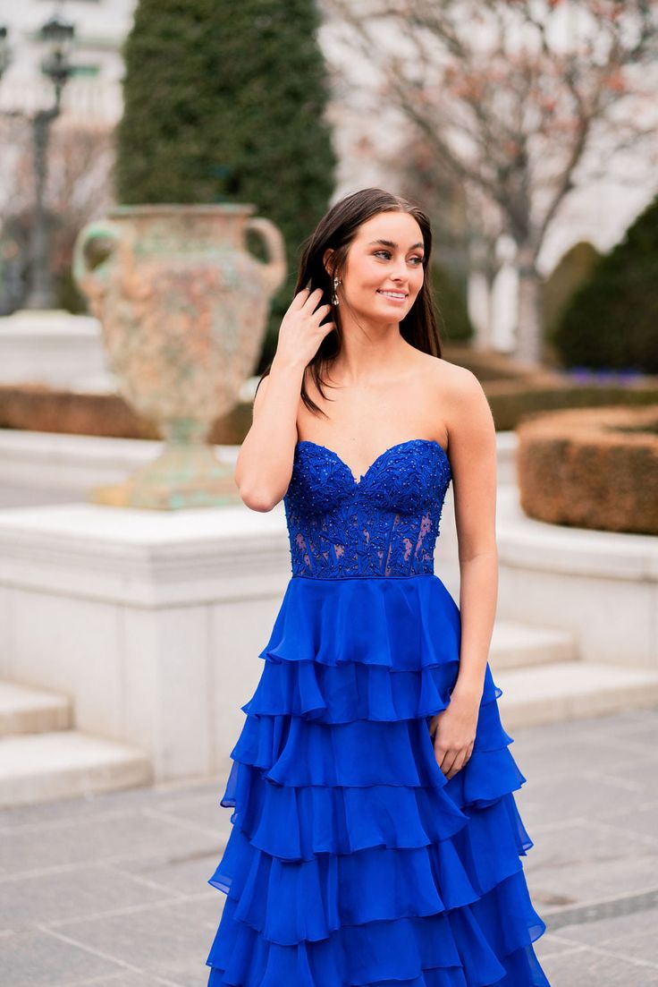 Cute A Line Sweetheart Neck Tiered Pink Lace Chiffon Prom Dress Evening Dress with Slit DP2171