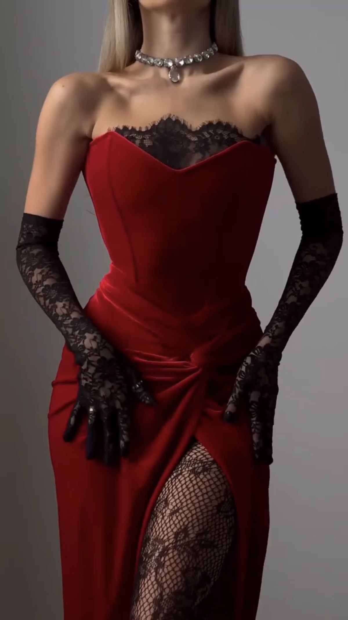 Burgundy Sheath Strapless Black Lace Velvet Prom Dress Party Dress with Slit DP3598