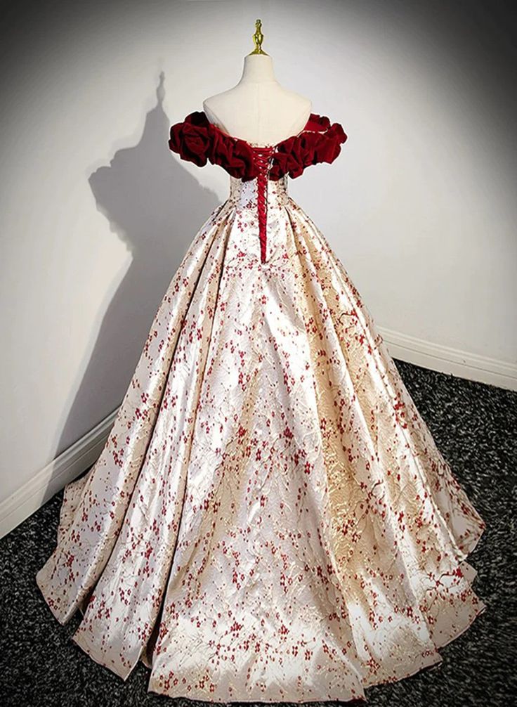 Pretty Ball Gown Off-the-shoulder Floral Satin Long Prom Dress DP825
