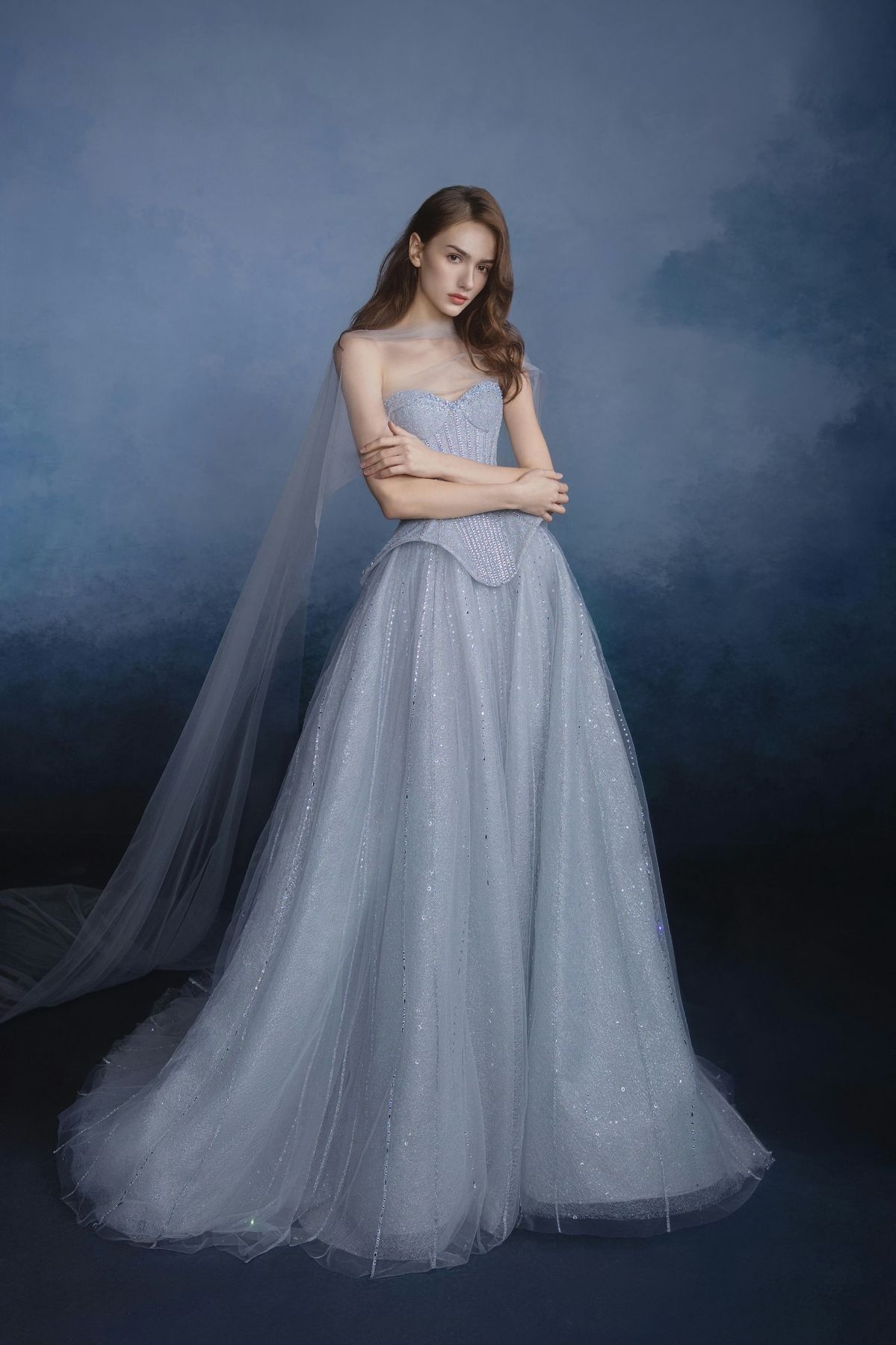 Dreamy Grey Ball Gown Sweetheart Neck Beaded Tulle 16th Birthday Dress Prom Dress DP3715