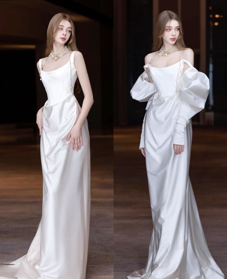 Elegant Mermaid Long Sleeve White Satin Long Prom Dress Party Dress DP3624