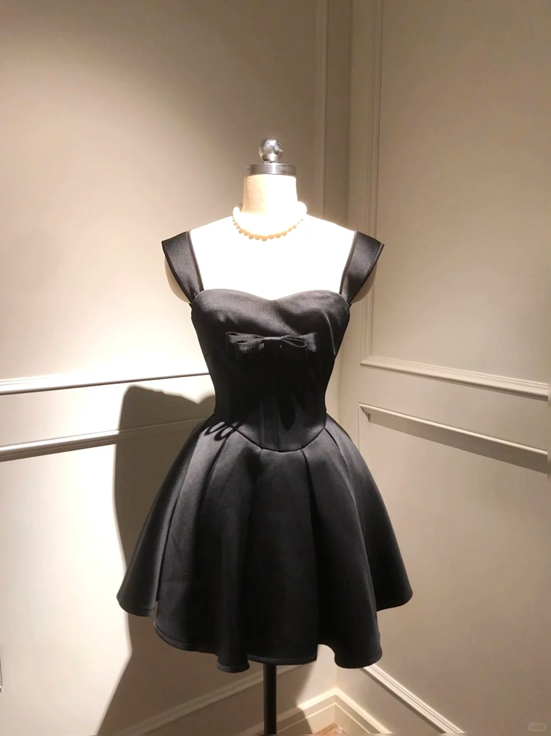 Simple A Line Strap Black Satin Short Homecoming Dress Cocktail Dress with Bow DP2702