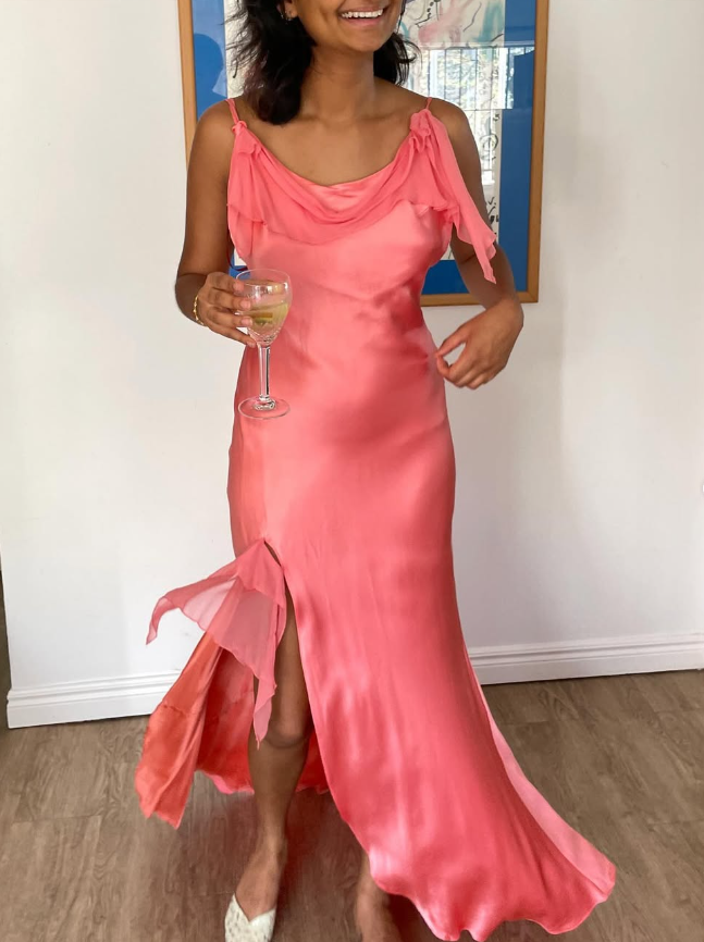 Pink Mermaid Spaghetti Strap Ruffle Satin Open Back Prom Dress Graduation Prom Dress DP2163