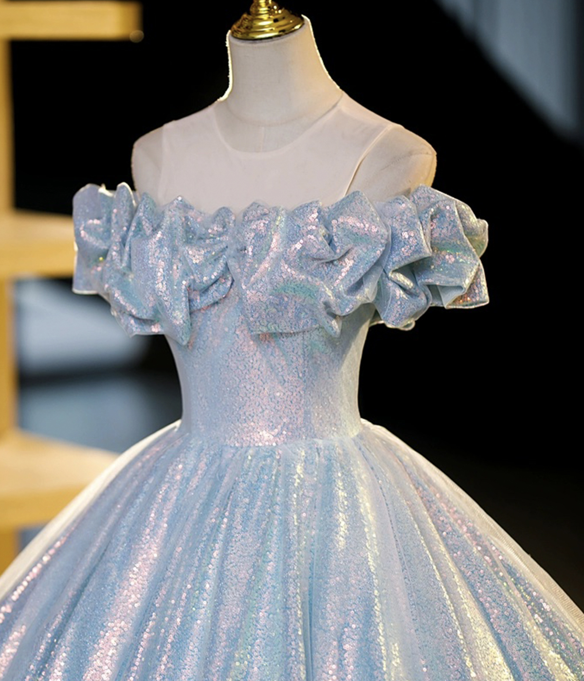 Sparkly Sequin Off The Shoulder Long Prom Dress Ball Gown DP364