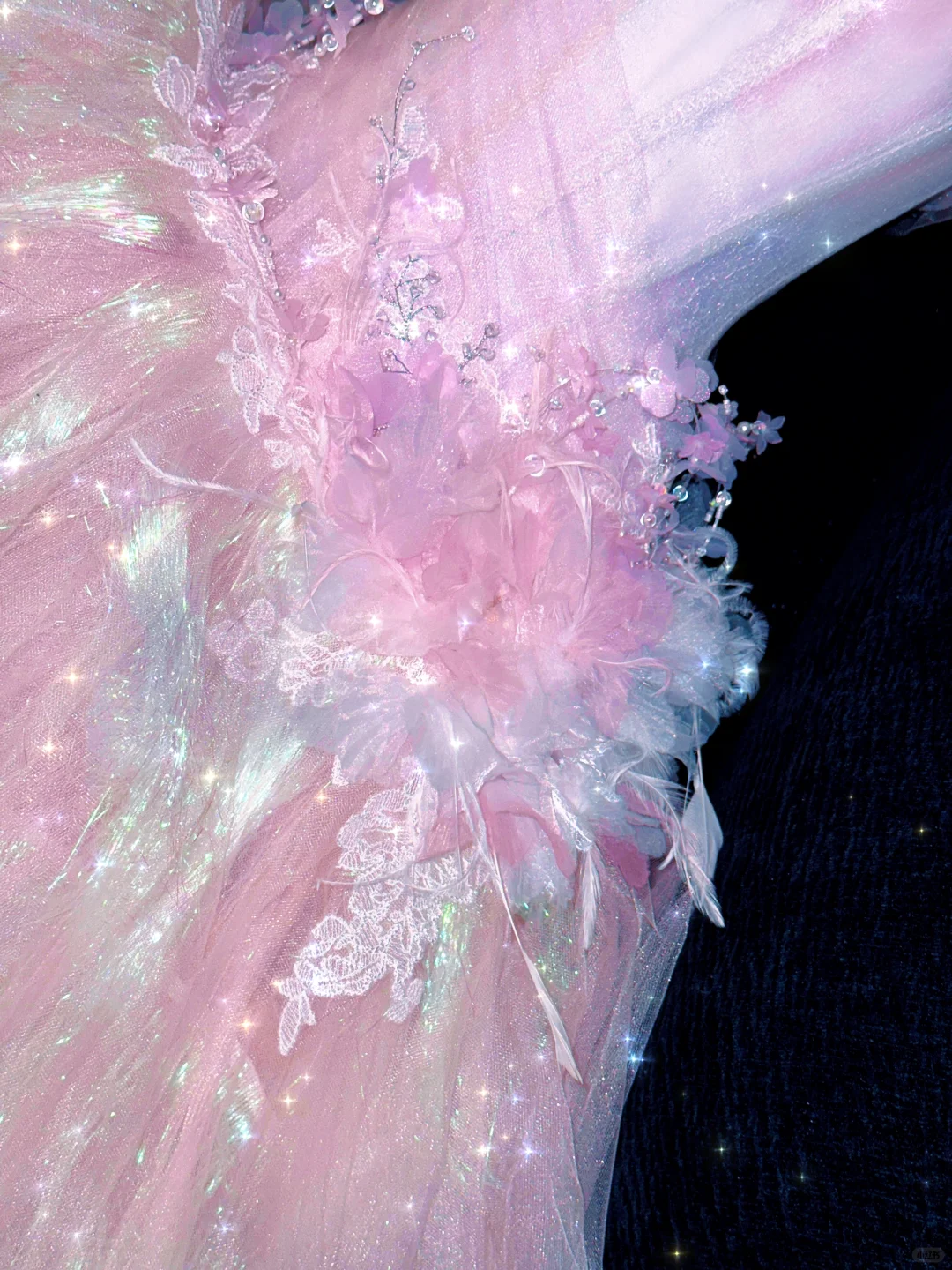 Dreamy A Line Straps Beaded Layered Flower Pink Tulle Prom Dress Party Dress DP2558