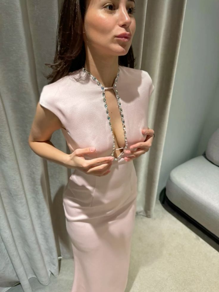 Elegant Light Pink Mermaid V Neck Beaded Satin Long Prom Dress Evening Dress DP3346