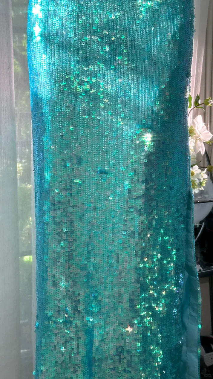 Shiny Blue Sheath Strapless Sequin Prom Dress Formal Dress Party Dress DP3512