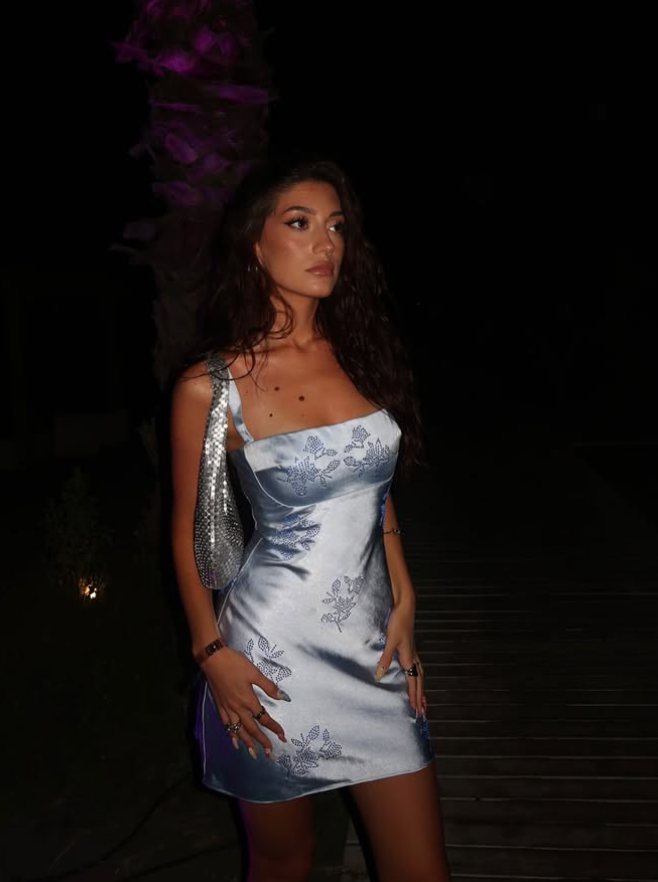 Blue A Line Off the Spaghetti Strap Rhinestone Satin Homecoming Dress Cocktail Dress DP2659