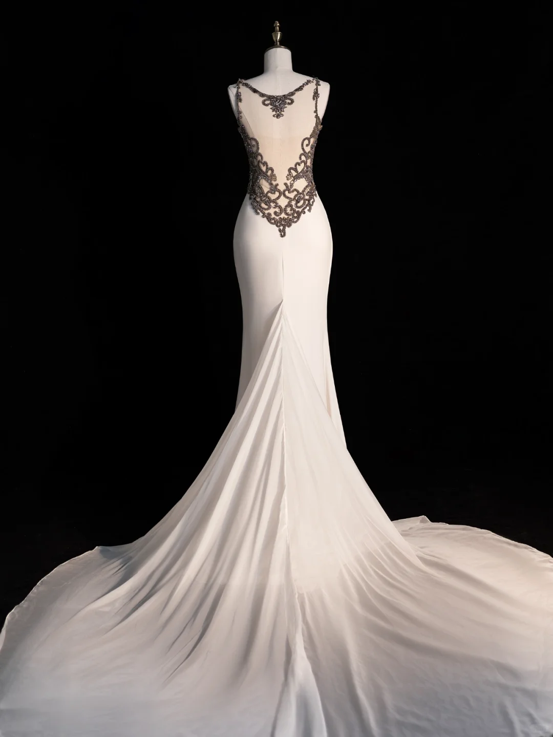 Elegant Mermaid Strap Beaded White Satin Long Prom Dress Evening Dress DP2183
