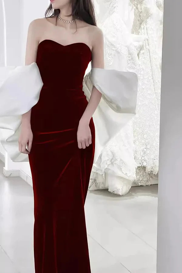 Black Velvet Strapless Mermaid Prom Dress Evening Dress DP160