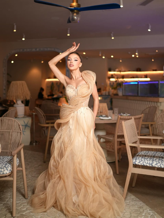 Gorgeous A Line One Shoulder Champagne Tulle Prom Dress Graduation Prom Dress DP2123