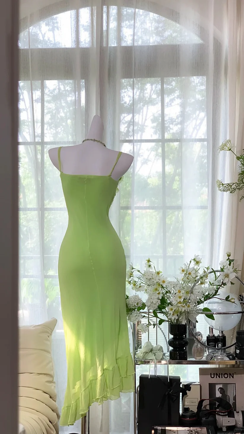 Fresh Green Mermaid V Neck Pretty Chiffon Homecoming Dress Date Dress DP2904