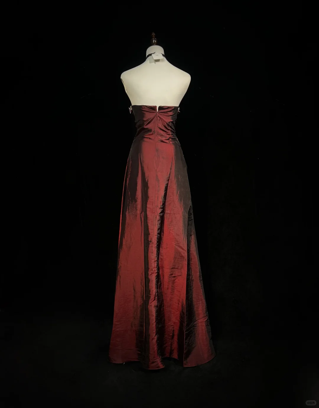 Vintage A Line Strapless 3D Flower Burgundy Satin Prom Dress Party Dress DP2771