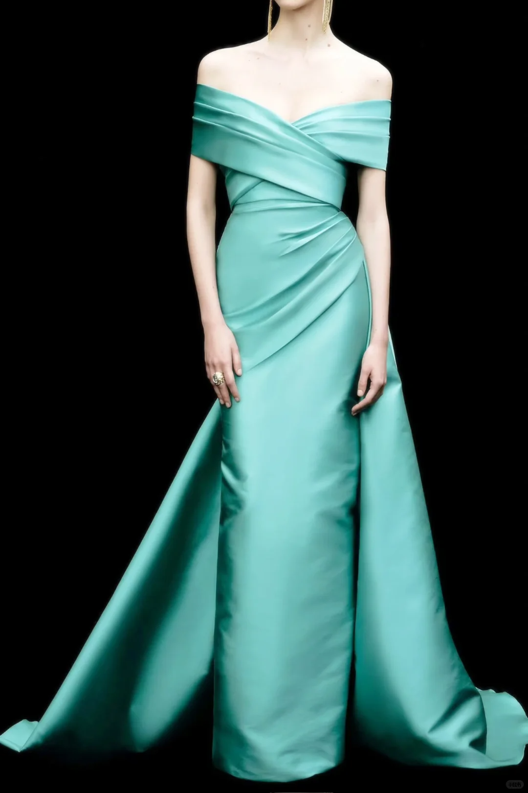 Lake Blue Unique Sheath Off the Shoulder Satin Prom Dress DP4914