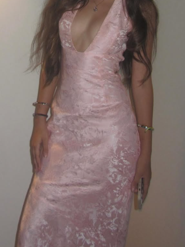 Pink Sheath Halter Print Floral Satin Open Back Prom Dress Date Dress DP3985