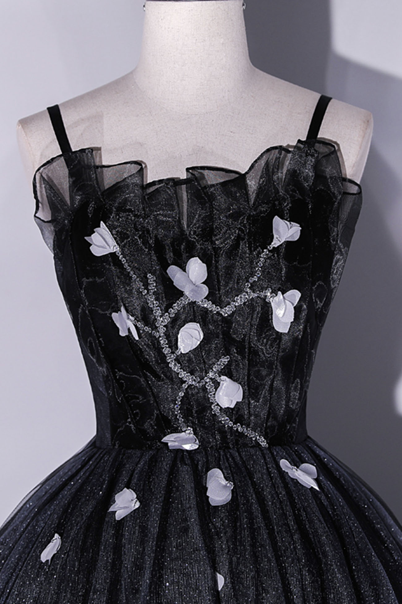 Shiny Black Tulle Beaded Long Prom Dress Party Dress DP451