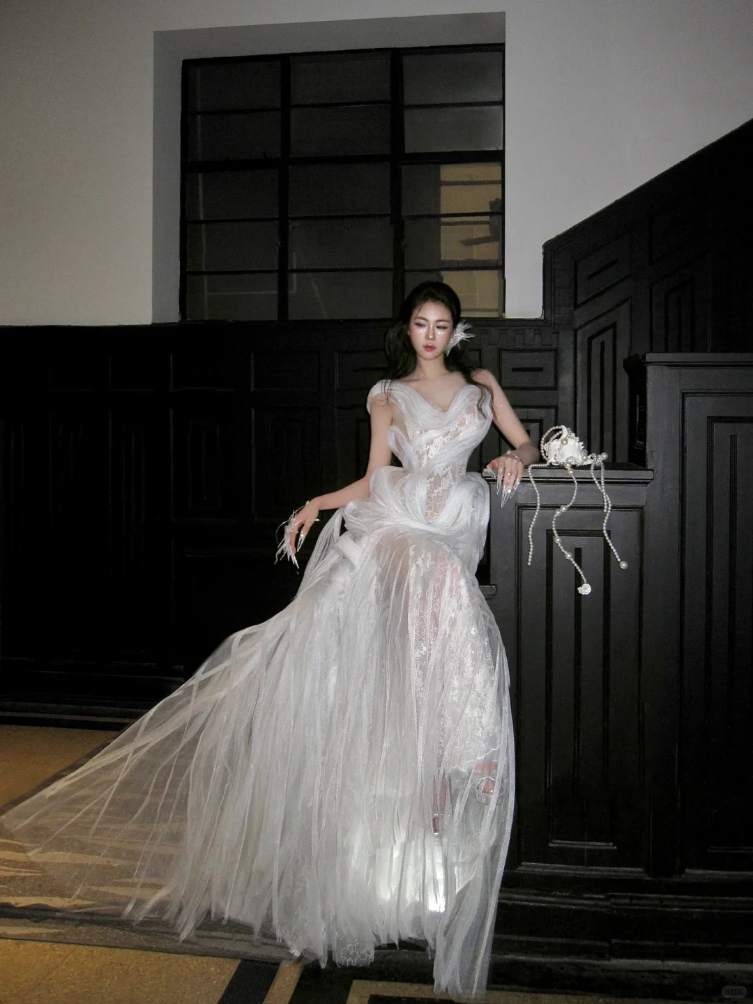 Charming A Line Off the Shoulder Layered White Tulle Prom Dress Evening Dress DP2658