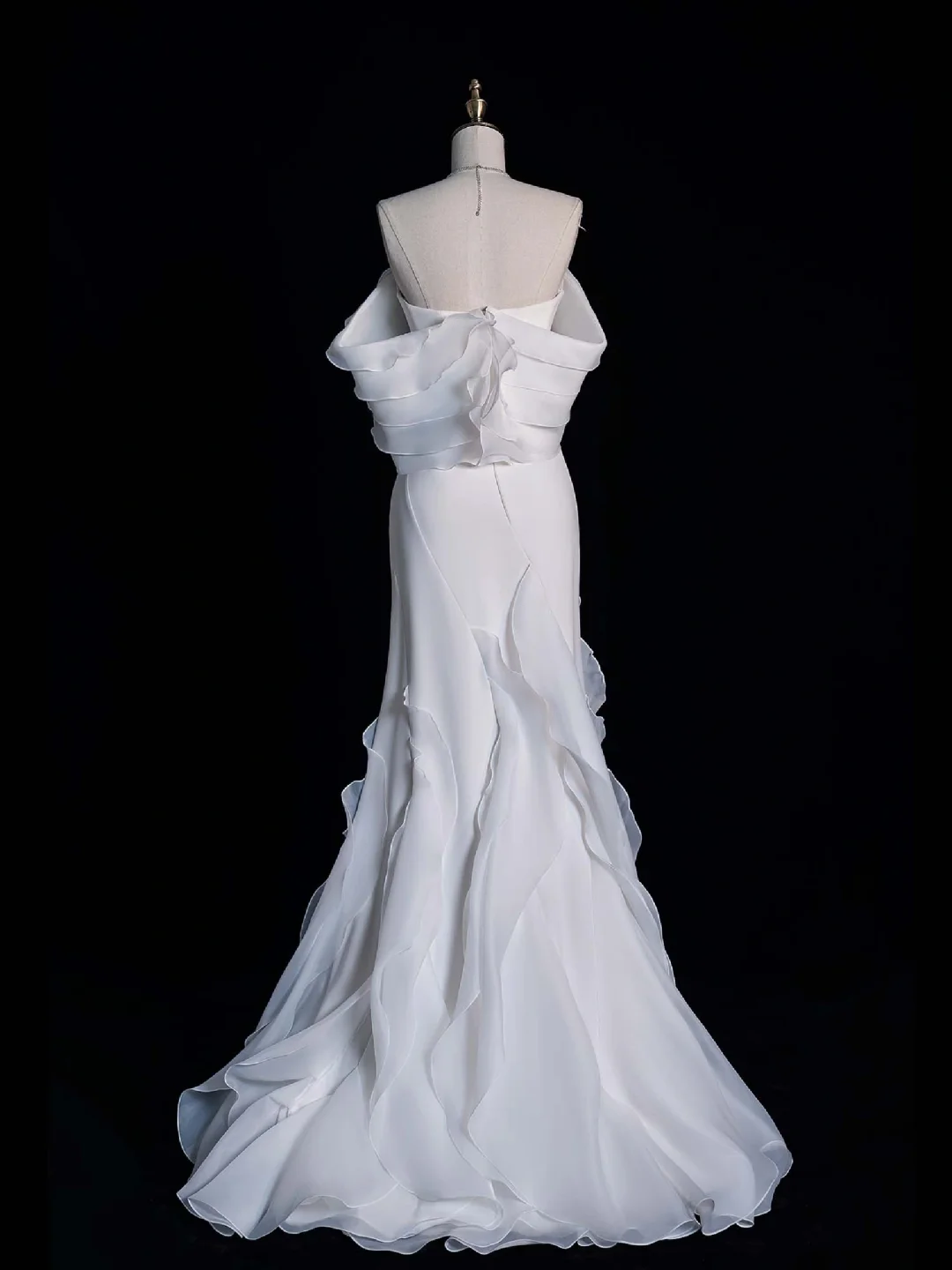 White Mermaid Off the Shoulder Ruffle Chiffon Prom Dress Graduation Prom Dress DP1989