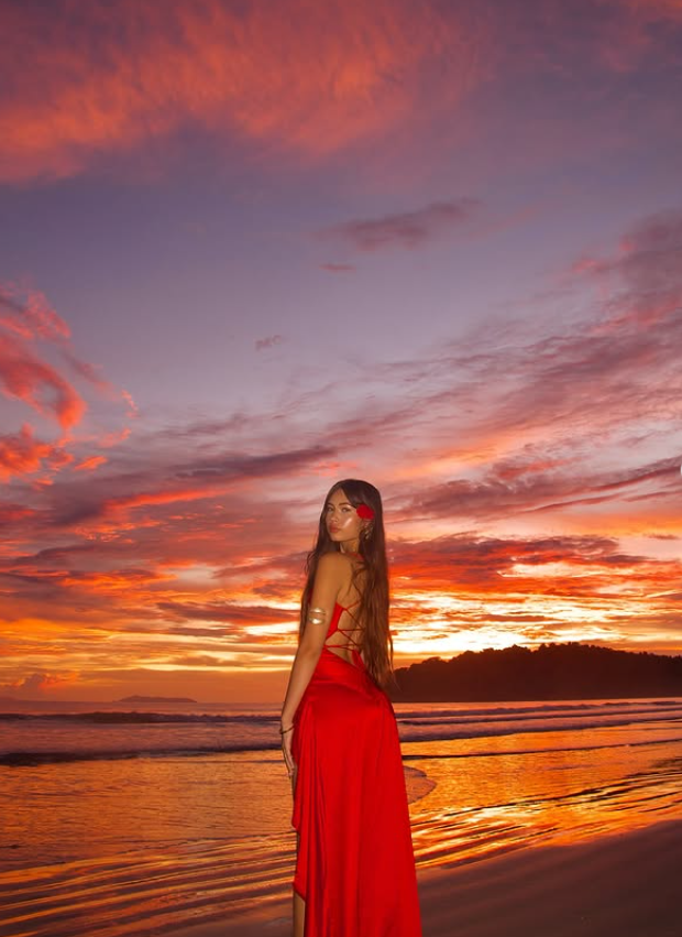 Red Mermaid Spaghetti Strap Ruffle Satin Open Back Prom Dress Vacation Dress with Slit DP3989