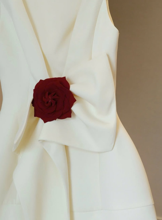 White A Line Round Neck Satin Open Back Short Homecoming Dress with Flower DP1423