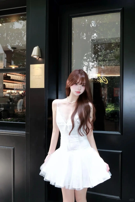 Cute A Line Spaghetti Strap White Lace Tulle Mini Homecoming Dress Cocktail Dress DP2618