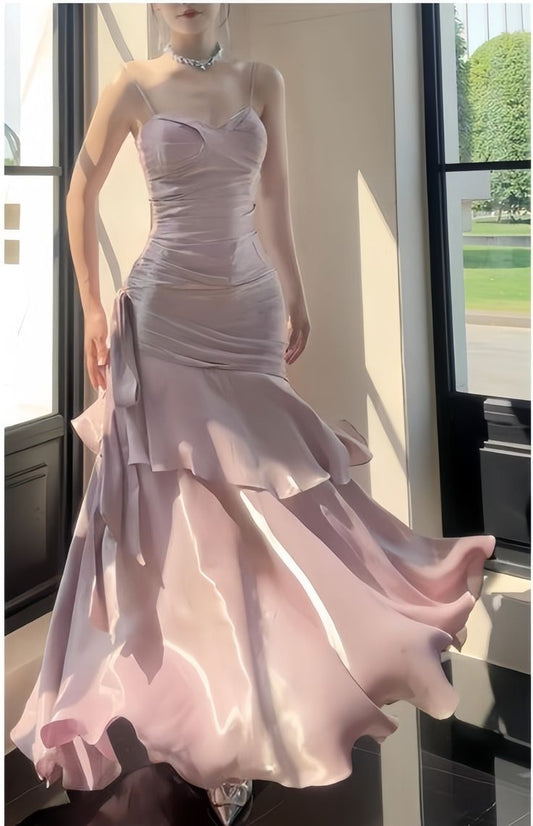 Pink Mermaid Spaghetti Straps Long Prom Dresses Birthday Party Dress Evening Gowns DP4237