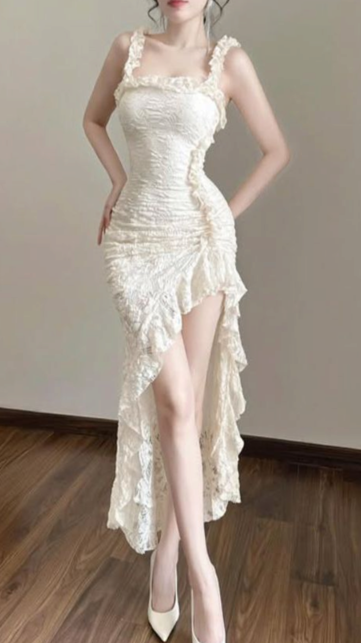 Gentle Ivory Mermaid Straps Lace Prom Dress Evening Dress DP6916
