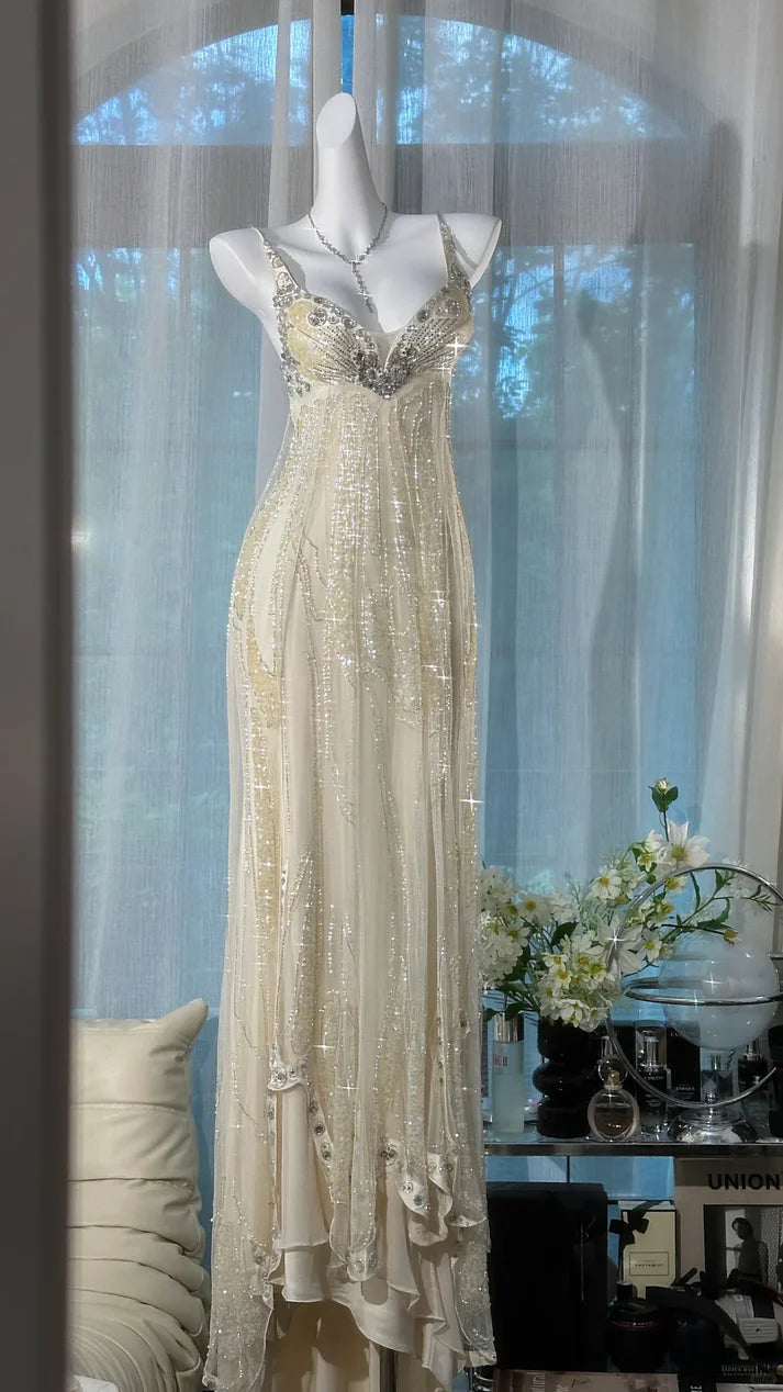 Ivory Exquisite A Line Beaded Rhinestone Chiffon Prom Dress Formal Dress Party Dress DP3515