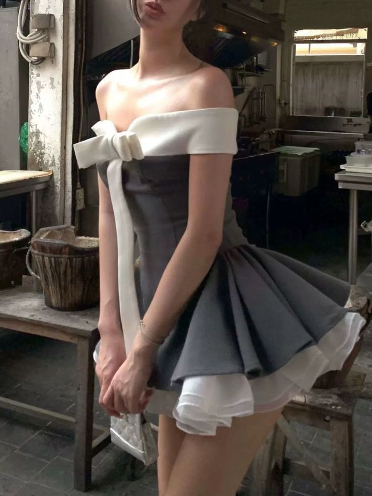 Cute A Line Strapless Bow Grey Satin Short Homecoming Dress Cocktail Dress DP2541