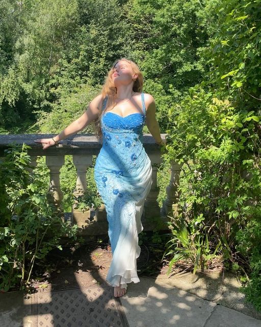 Gorgeous Sheath Strap Beaded Blue Ombre Chiffon Prom Dress Graduation Prom Dress DP2218