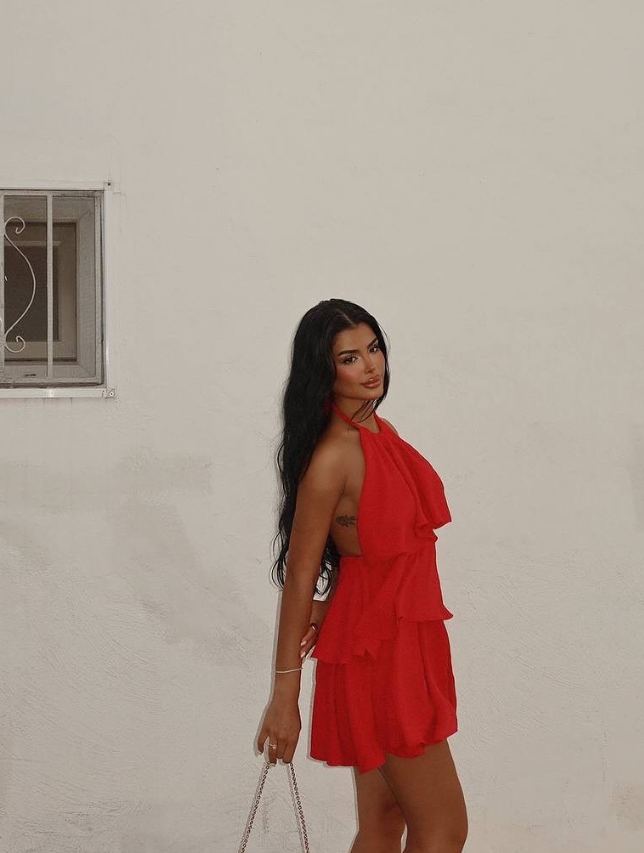 Cute A Line Halter Tiered Red Chiffon Short Homecoming Dress Birthday Dress DP1681