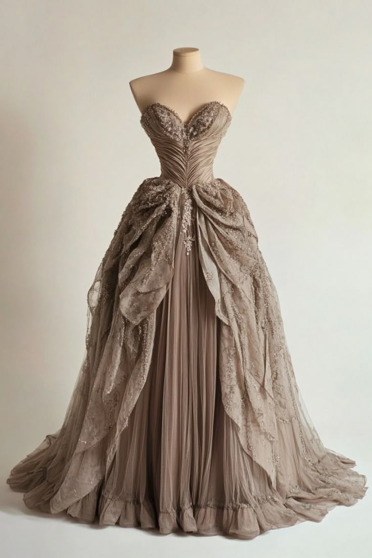 Brown A Line Sweetheart Neck Appliques Lace Beaded Chiffon Long Prom Dresses DP4172