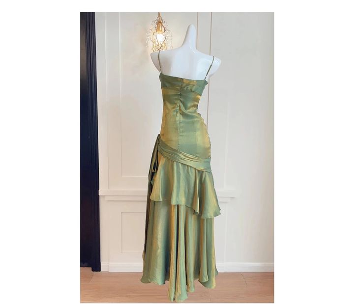 Green Mermaid Spaghetti Straps Long Prom Dresses Birthday Party Dress Evening Gowns DP4233