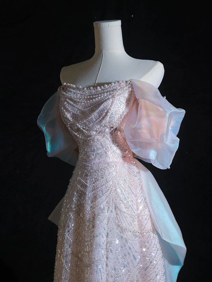 Pink Pretty A Line Off the Shoulder Pearl Sequin Tulle Prom Dress Party Dress DP3067