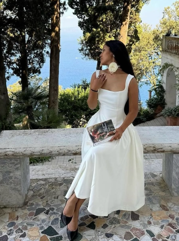 Simple A Line Straps White Satin Long Prom Dress Evening Dress DP1377