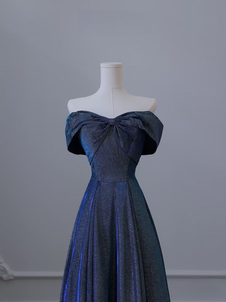 Pretty A Line Off The Shoulder Blue Sequin Long Prom Dresses Evening Gowns DP4205