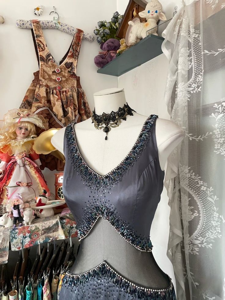 Vintage Grey Mermaid V Neck Beaded Satin Long Prom Dress Wedding Guest Dress DP4079