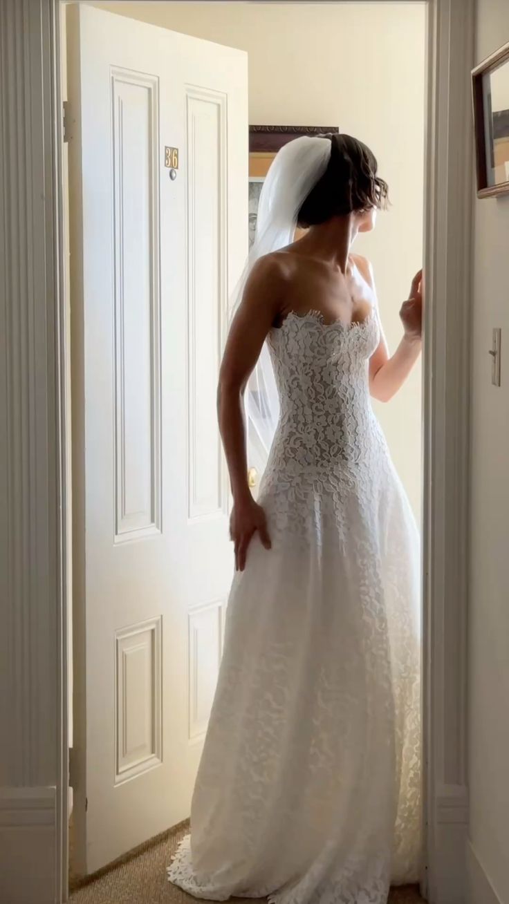 Simple White A Line Sweetheart Neck Lace Long Prom Dress Wedding Dress DP8017