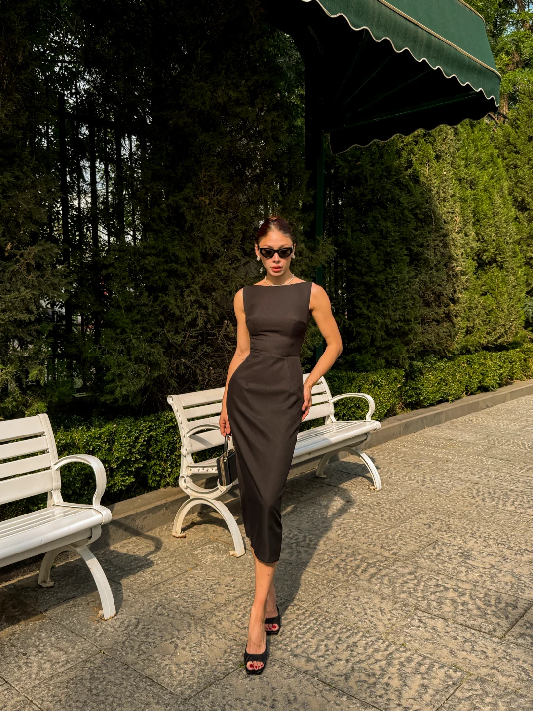 Elegant Black Sheath Sleeveless Satin Tea Length Prom Dress Homecoming Dress DP3754