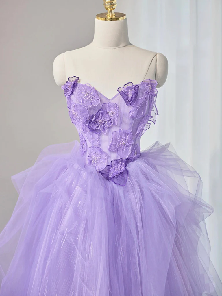 Purple Sweetheart Neck Tulle Lace Applique Long Prom Dress Party Evening Dress DP069