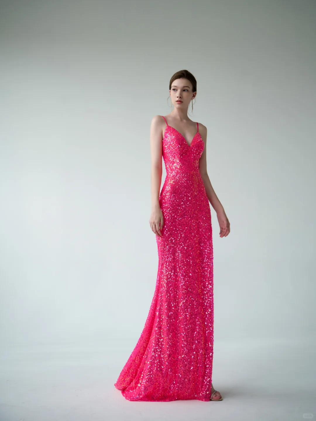 Sexy Mermaid Spaghetti Straps Pink Sequin Prom Dress Formal Gown with Slit DP3722