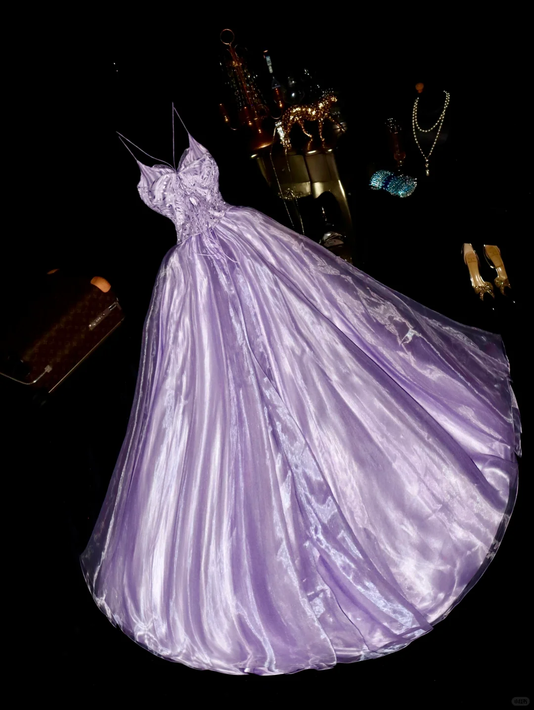 Romantic Purple A Line Spaghetti Strap Organza Satin Prom Dress 21th Birthday Dress DP3895